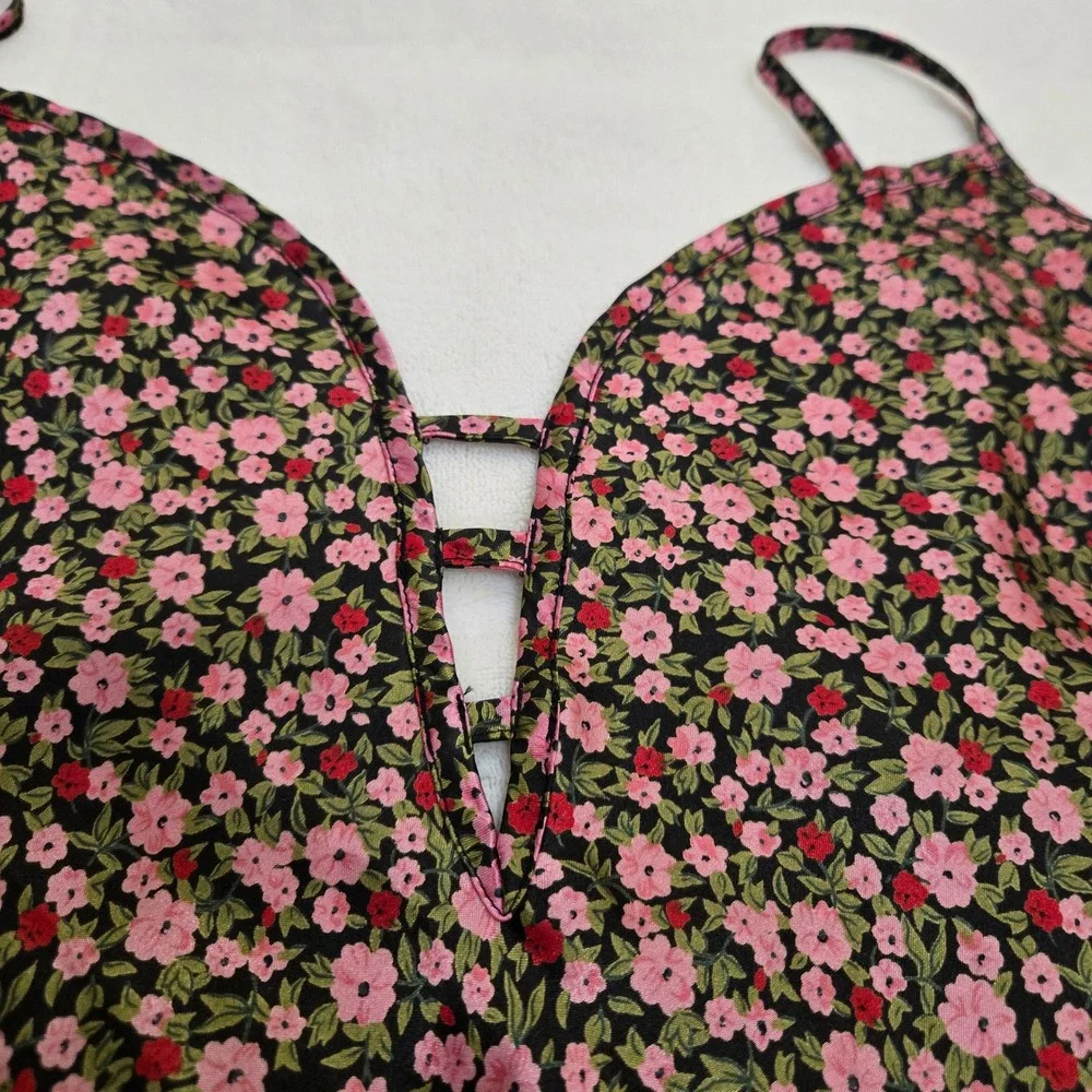 Morgan Taylor Intimates‎ Floral Nightgown Pink Black Strappy Satin Chemise Large